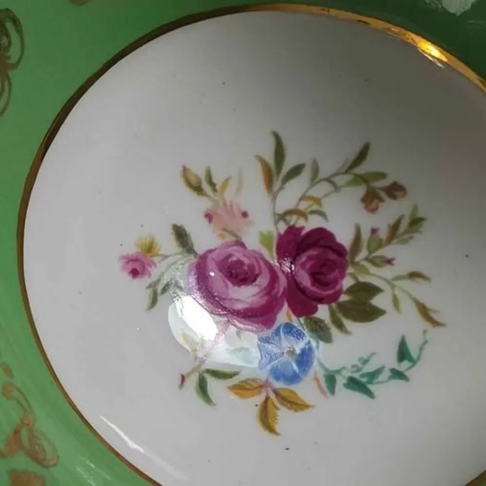 Sutherland Teacup and Saucer Green Pink Flowers Vintage